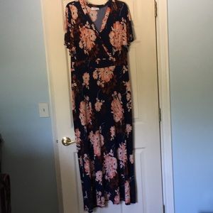 Full length faux wrap floral print dress